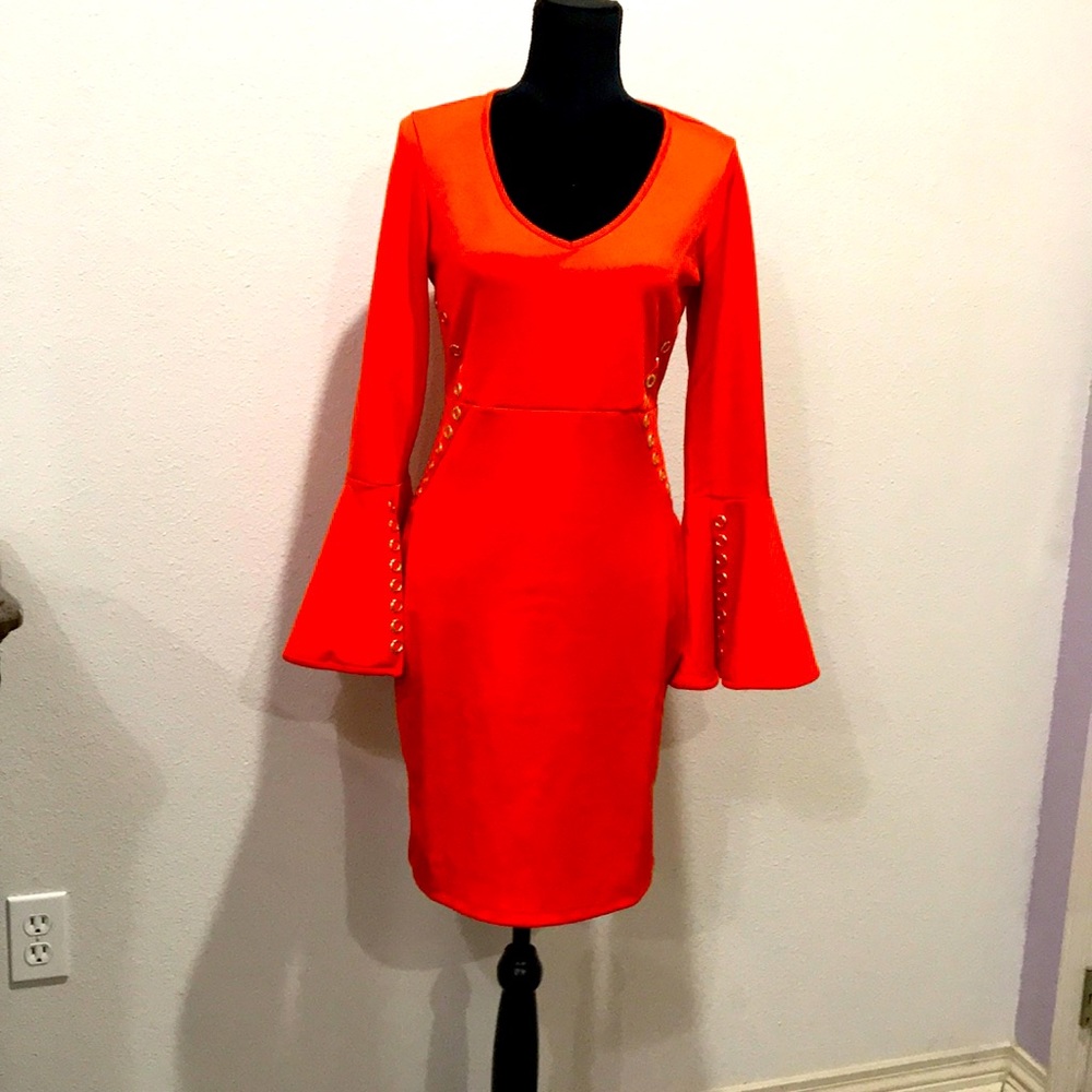 NWOT Orange Dress with Gold Detail
